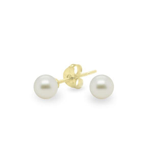 9CT 6-6.5mm Round White FW Pearl Studs