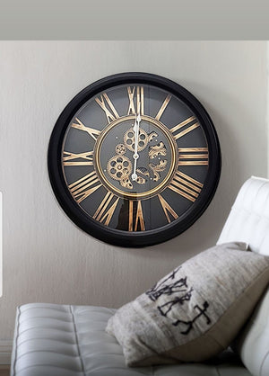52cm Round William Exposed Gear Black Clock