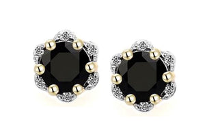 9K YG .04ct GH-I1-2 Diamond & Black Sapphire Earrings