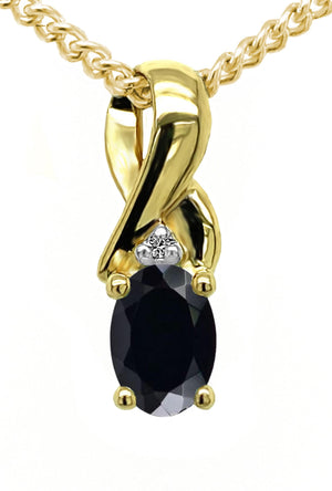 9K YG Black Sapphire & 0.005ct GH12 Diamond Pendant  GP chain