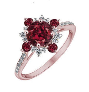 9CT Rose Gold  0.12CT Diamond & Rhodolite Garnet Ring