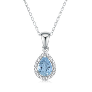 9K White Gold Aquamarine & 0.11CT GH-I1-2 Diamond Pendant on SS CHAIN