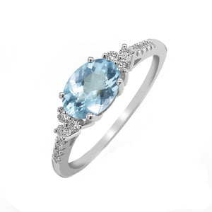 9K White Gold Aquamarine & diamond ring