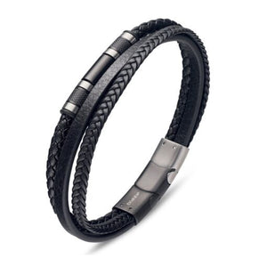 Blaze Stainless Leather Bracelet Black/Silver