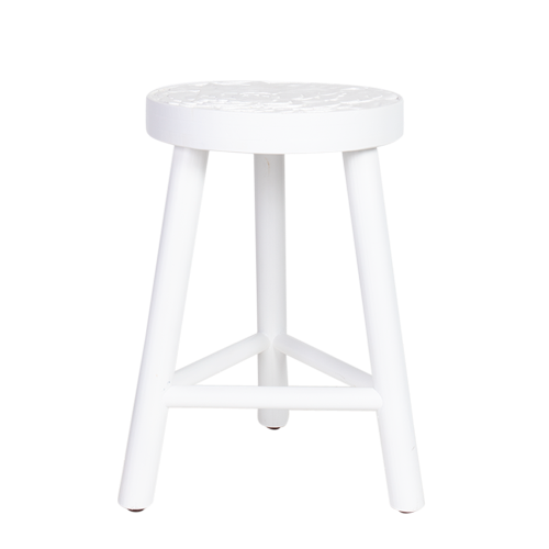 White Carved Top Wood Stool