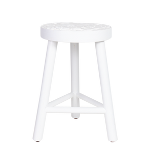 White Carved Top Wood Stool