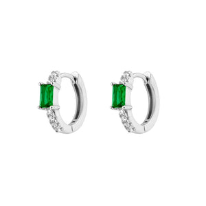 Sterling Silver CZ Hoop Earrings With Green CZ