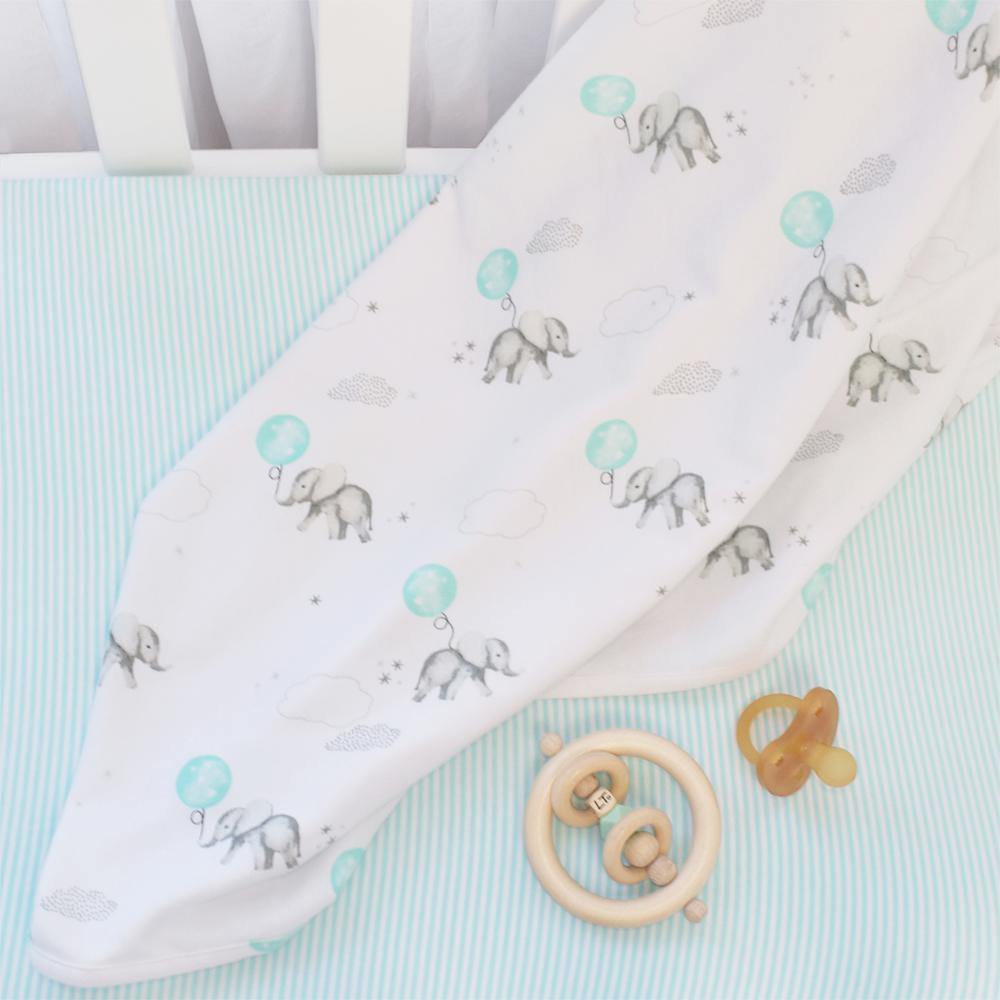 2PK Jersey Cot Elephant/Aqua Stripes - Diamonds on Seddon Store