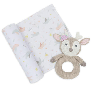 Jersey Swaddle & Rattle - Ava/Fawn - Diamonds on Seddon Store