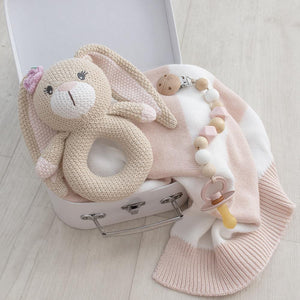 Amelia The Bunny - Knitted Rattle - Diamonds on Seddon Store