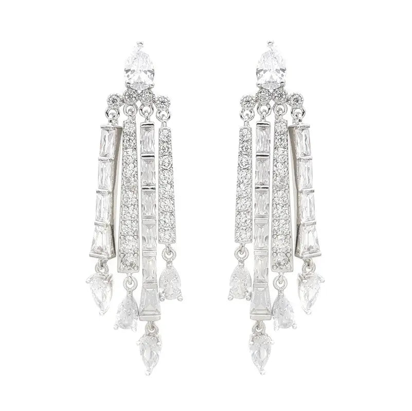 
            
                Load image into Gallery viewer, CZ Chandelier  Earrings Rhodium
            
        