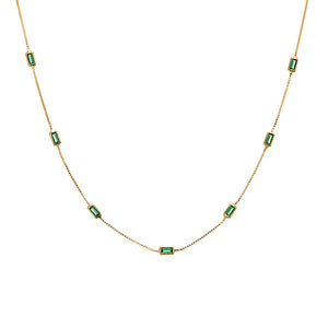 
            
                Load image into Gallery viewer, SS GP Fine Box Chain Necklace Baguette Green CZ
            
        