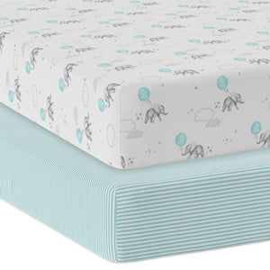 2PK Jersey Cot Elephant/Aqua Stripes - Diamonds on Seddon Store