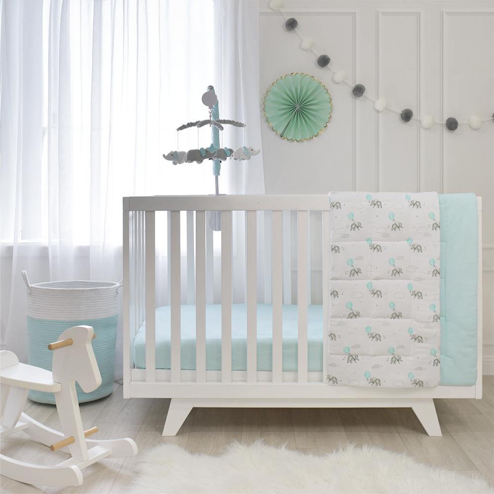 2PK Jersey Cot Elephant/Aqua Stripes - Diamonds on Seddon Store