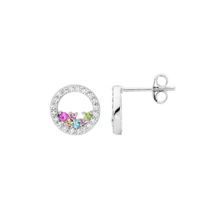 
            
                Load image into Gallery viewer, Ellani Open Circle Earrings Pastel CZ
            
        