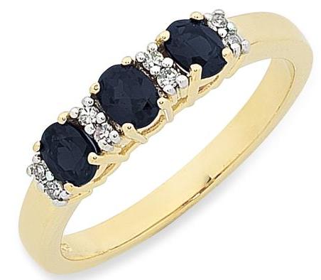 Natural Sapphire & Diamonds set in 9ct Gold Ring