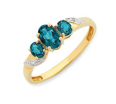 9ct Yellow Gold, London Blue Topaz Diamond Ring