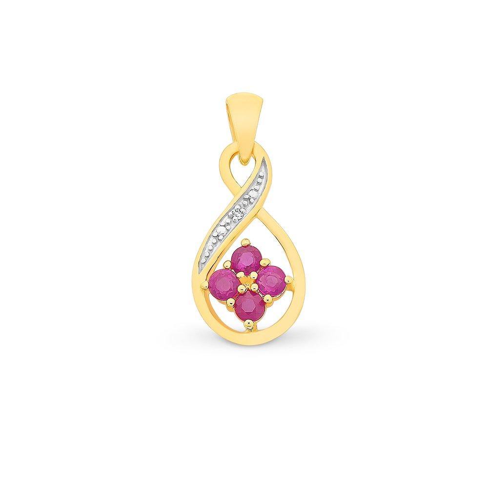 9ct Yellow with Ruby & Diamond Pendant - Diamonds on Seddon Store