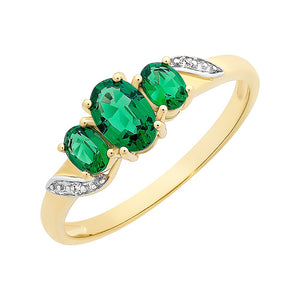 9ct Gold Created Emerald and Diamond Ring
