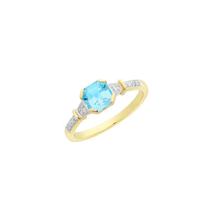Blue Topaz & Diamonds Set in 9ct Gold Ring