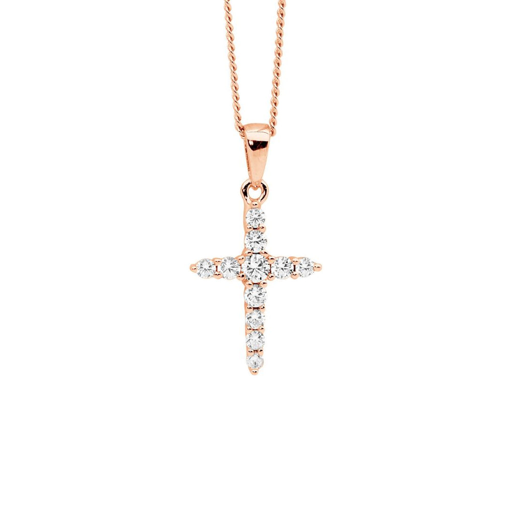 Ellani CZ Rose Plated Cross Pendant