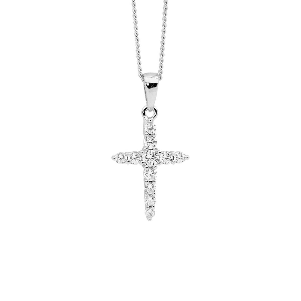 Ellani Silver CZ Cross Pendant