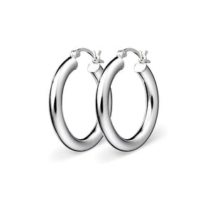 Sterling Silver Round Tube Hoop Earrings 15mm