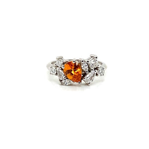 9ct White Gold Mandarin Garnet & LAB Grown Diamonds