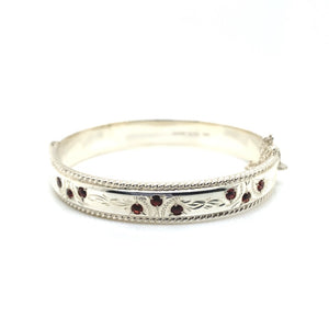 9 Garnet Silver Bangle