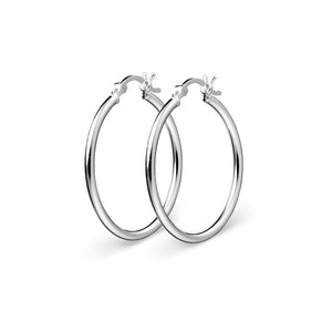 Sterling Silver Round Tube Hoop Earrings 25mm