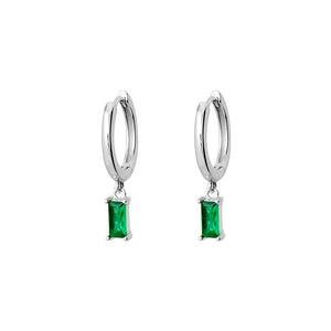 Sterling Silver Emerald CZ Baguette Hoop Earrings