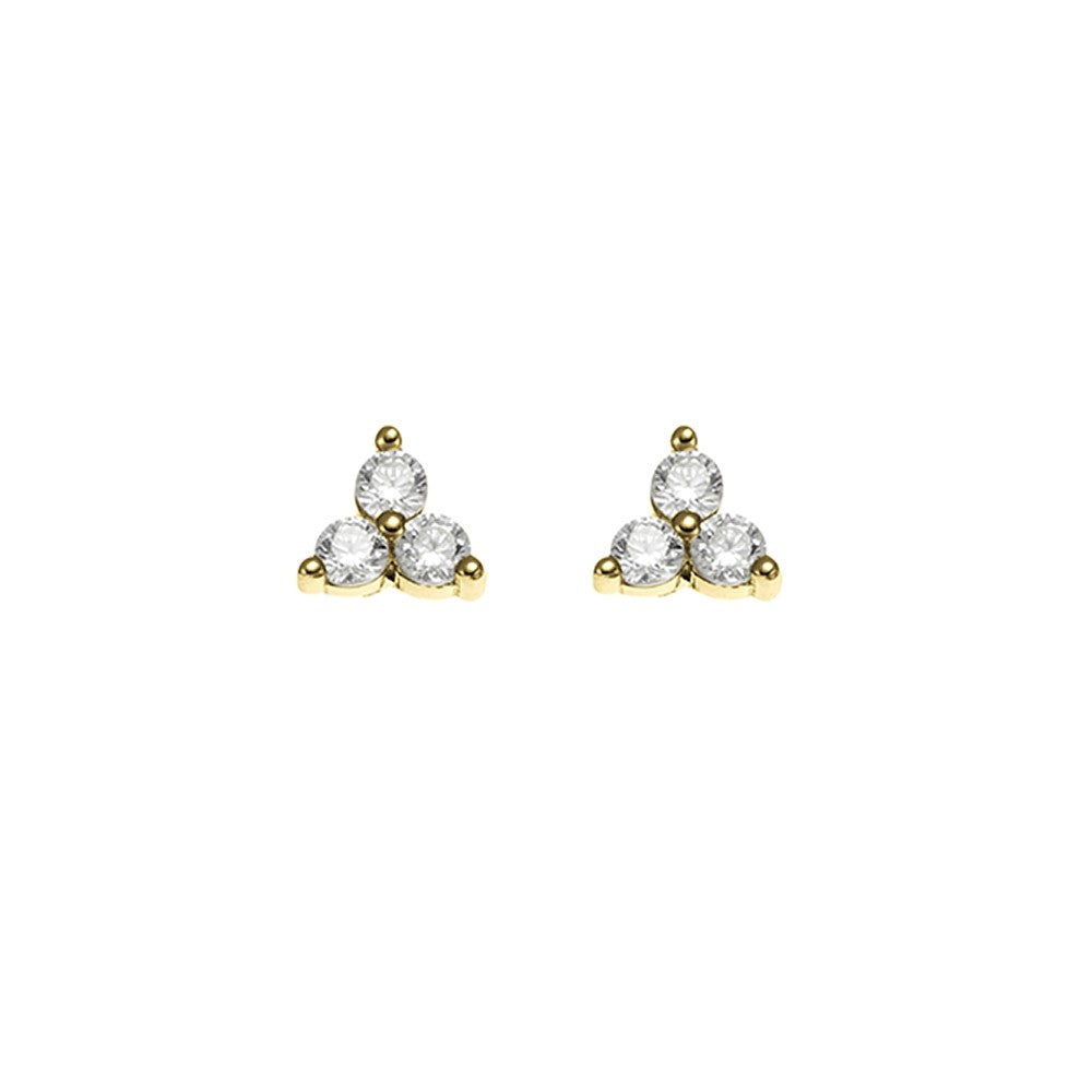 Sterling Silver Gold Plated Three CZ Triangle Studs