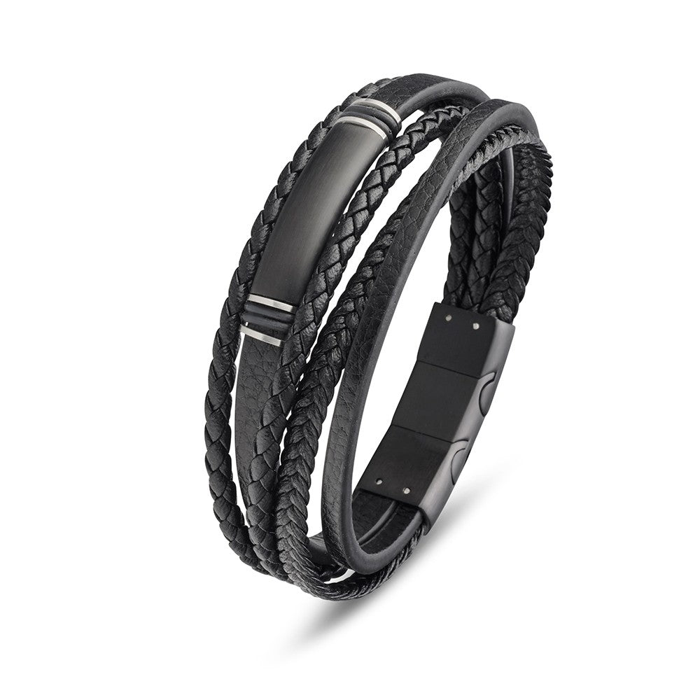 Steel Men's Leather Multi Strand Bangle