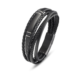 Steel Men's Leather Multi Strand Bangle