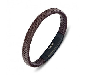 
            
                Load image into Gallery viewer, Blaze stainless steel men&amp;#39;s leather bangle with steel clasp
            
        