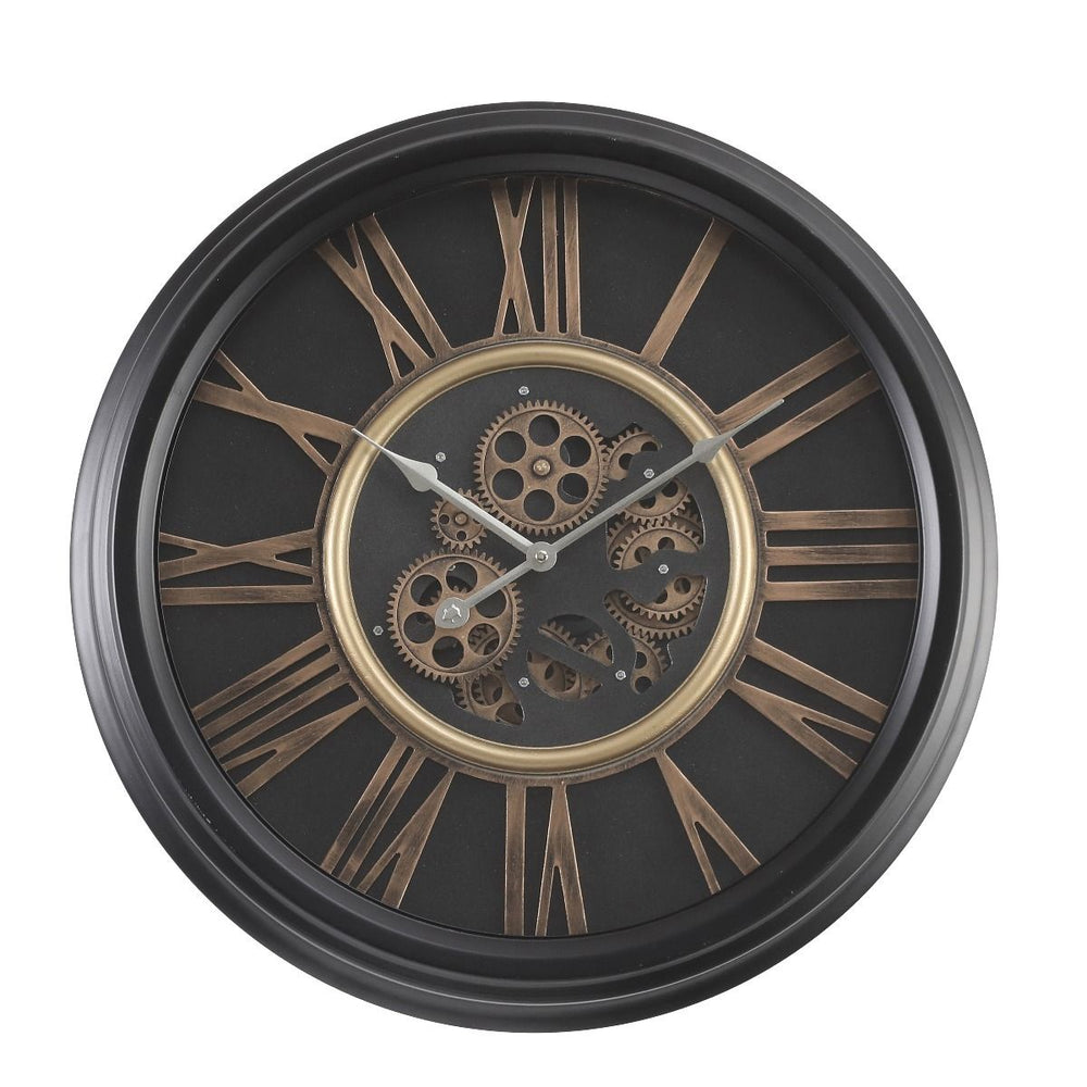 52cm Round William Exposed Gear Black Clock